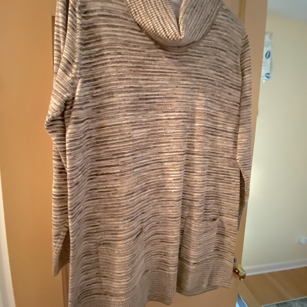 Cowl neck, brown tunic sweater, size XL.